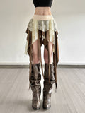 Lace Patchwork Irregular Tassels Color-blocked Short Skirt