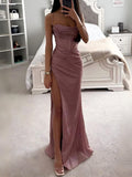High-slit Sequined Halter Dress