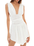 Pleated Tie V-neck Cutout Mini&Short Dresses