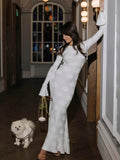 Round Neck, Bell Sleeves, Backless, Tie-up Long Dress