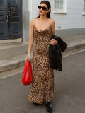 Leopard Print V-neck Backless Maxi Dresses