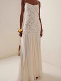 Sleeveless Floral Embellished Spaghetti Strap Maxi Dress