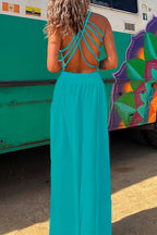 Solid Criss Cross Backless Maxi Cami Dress