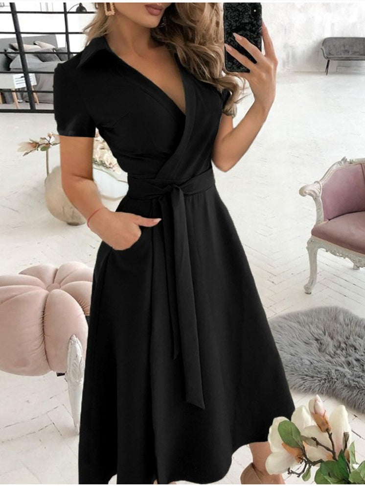 V-neck Printed Bodycon Short-sleeved Midi Dress