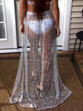 Beach Cover-up With Slits And Tie-up Shimmering Sequined Skirt
