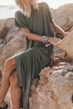 Crew Neck Short Sleeve Relaxed Side Slit Maxi T-Shirt Dress