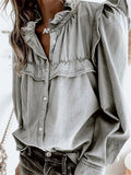 Denim Ruffle Blouse