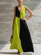 Simple Solid Color Color-blocked Off-shoulder Dress