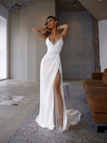 Spaghetti Strap Sequined Slit Backless Long Dress