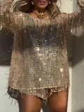 Round Neck Sequined Tassel Long-sleeved 2-piece Sets