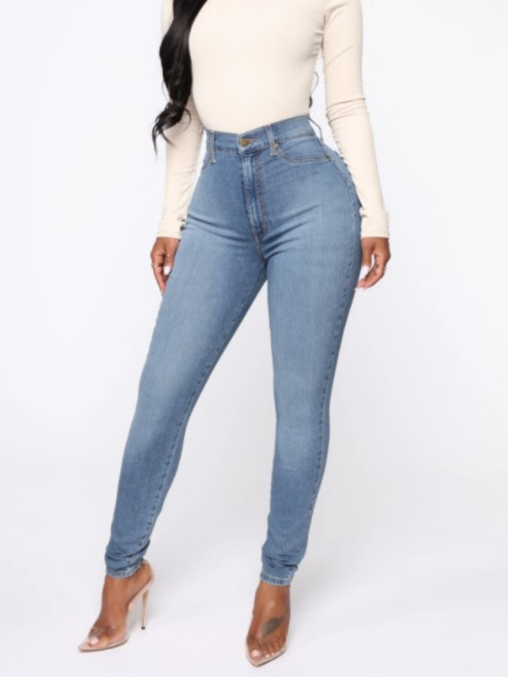 Water-washed Distressed Whitening Stretch High-waisted And Slimming Pencil Pants Jeans