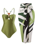 One-piece Swimsuit With Multi-colored Hollowed-out Gemstone Halter Straps, French Style.