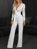 Lace Stitching V-neck Long Sleeve Temperament Grace Jumpsuits