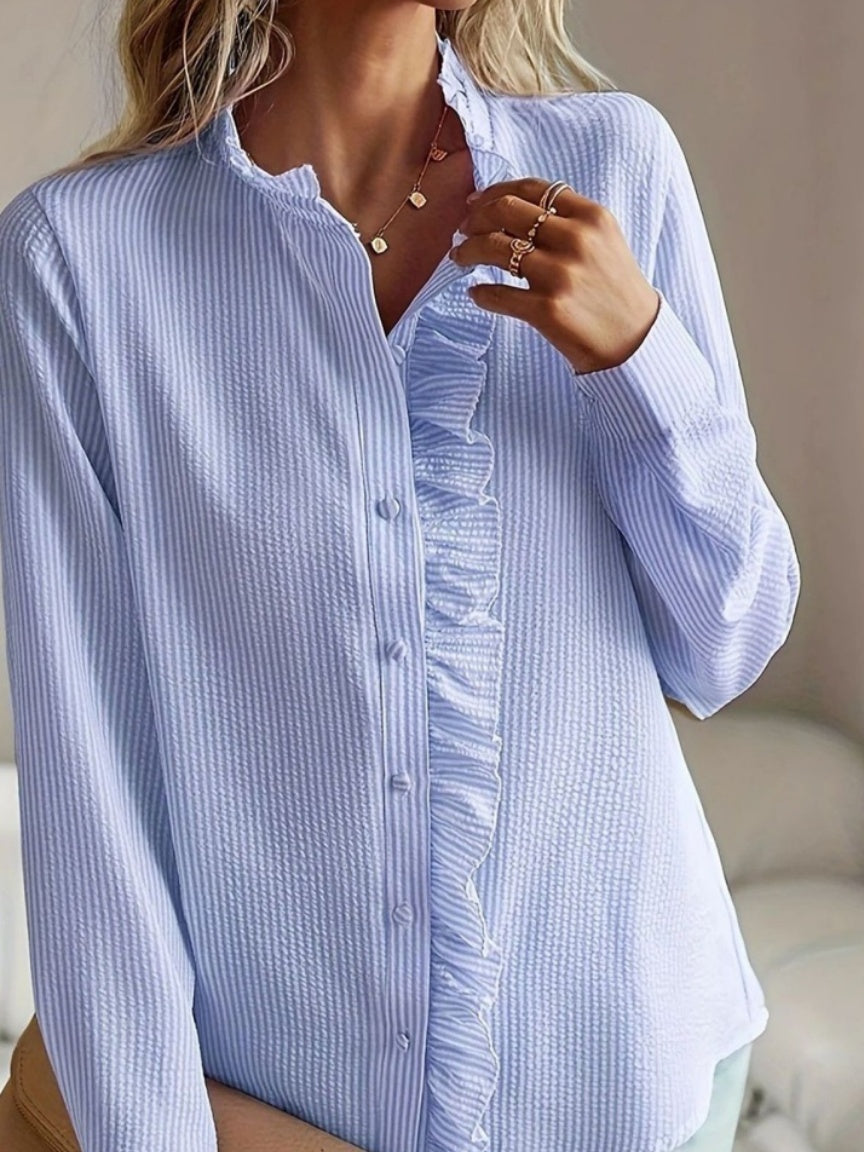 Wood Ear Stand Collar Stripes Shirts