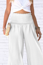 Wide-Leg Smocked Waist Pants