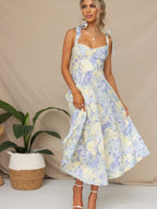 Waist V-neck Bandage Camisoles Printed Vacation And Leisure Maxi Dresses