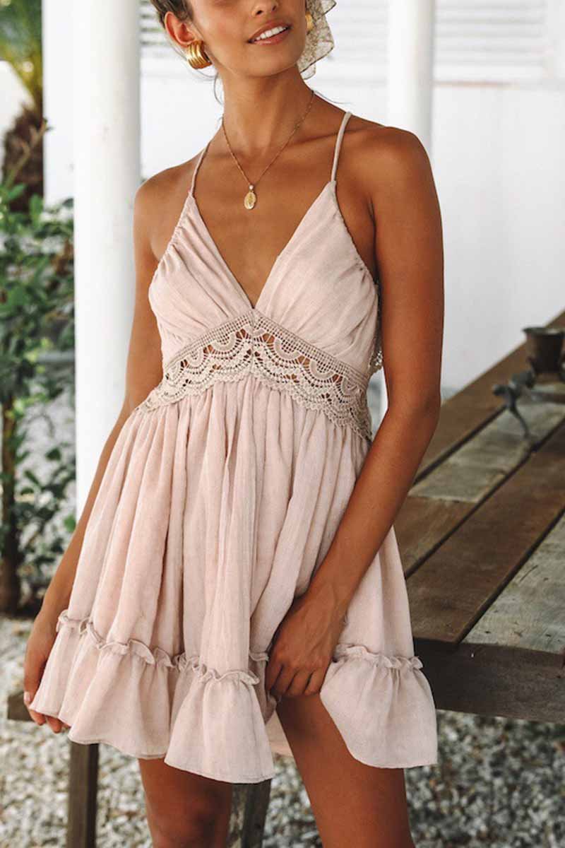 Alida Boutique Casual Sleeveless Backless Lace Mini Dress Elevated Occasion Wear