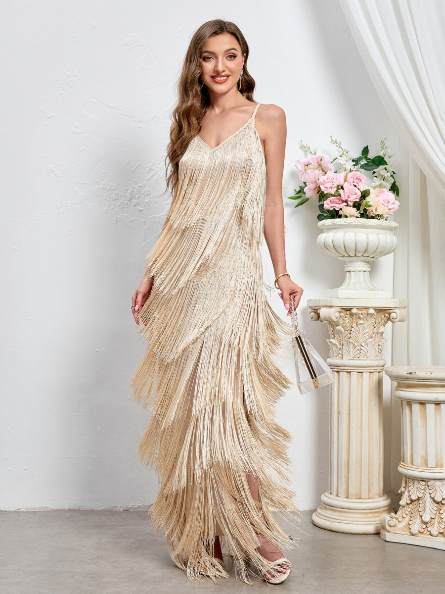 Sleeveless Sexy Banquet Camisoles Tassel Maxi Dresses