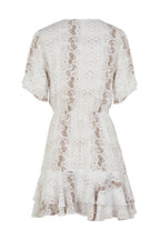 Snake Print V-Neck Tie Waist Flutter Sleeve Ruffle Hem Mini Dress