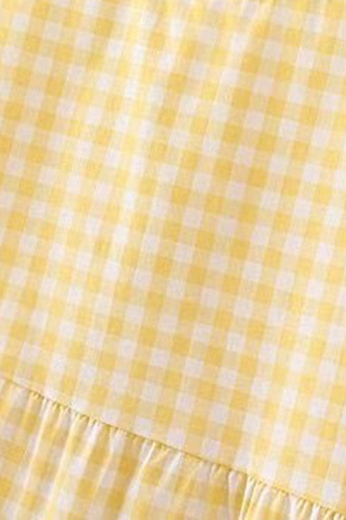 Gingham Check Tiered Ruffle Sleeve Smock Babydoll Mini Dress