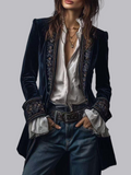Long Sleeve Solid Color Patchwork Lace Velvet Blazers