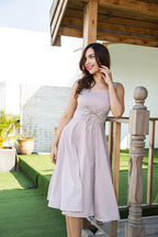 Sweetheart Neck Gingham Check Lace-Up Corset Waist A-Line Midi Dress