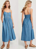 Denim Pocket Buttons Camisoles Maxi Dresses