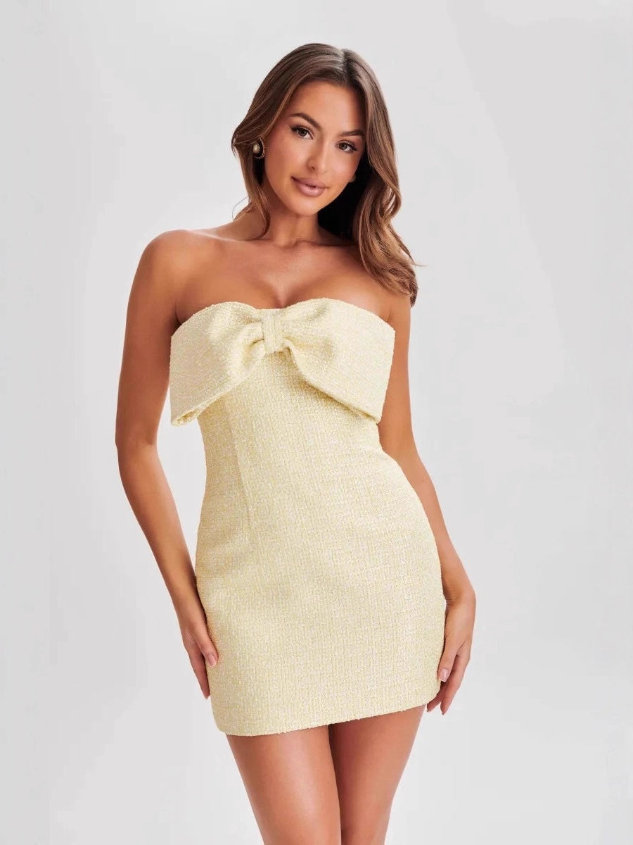 Tweed Bow Solid Color Formal Dress Mini&Short Dresses