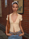 Retro Buttons Stripes Sexy Shirts