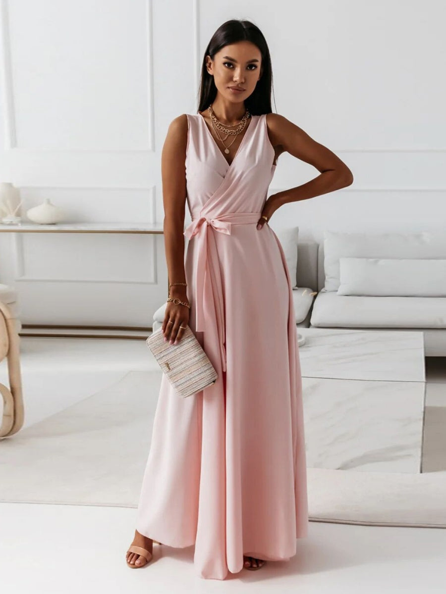 Lace Up V-neck Formal Dress Maxi Dresses
