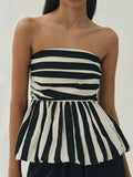 Stripes Color Matching Flower Bud Strapless Vest