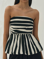 Stripes Color Matching Flower Bud Strapless Vest