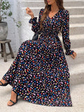 Floral Long Sleeve Square Collar Vacation And Leisure Maxi Dresses