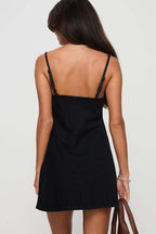 Spaghetti Strap V-Neck Chest Cutout Denim Mini Dress