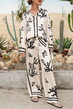 Long Sleeves Button Up Reef Print Satin Shirt