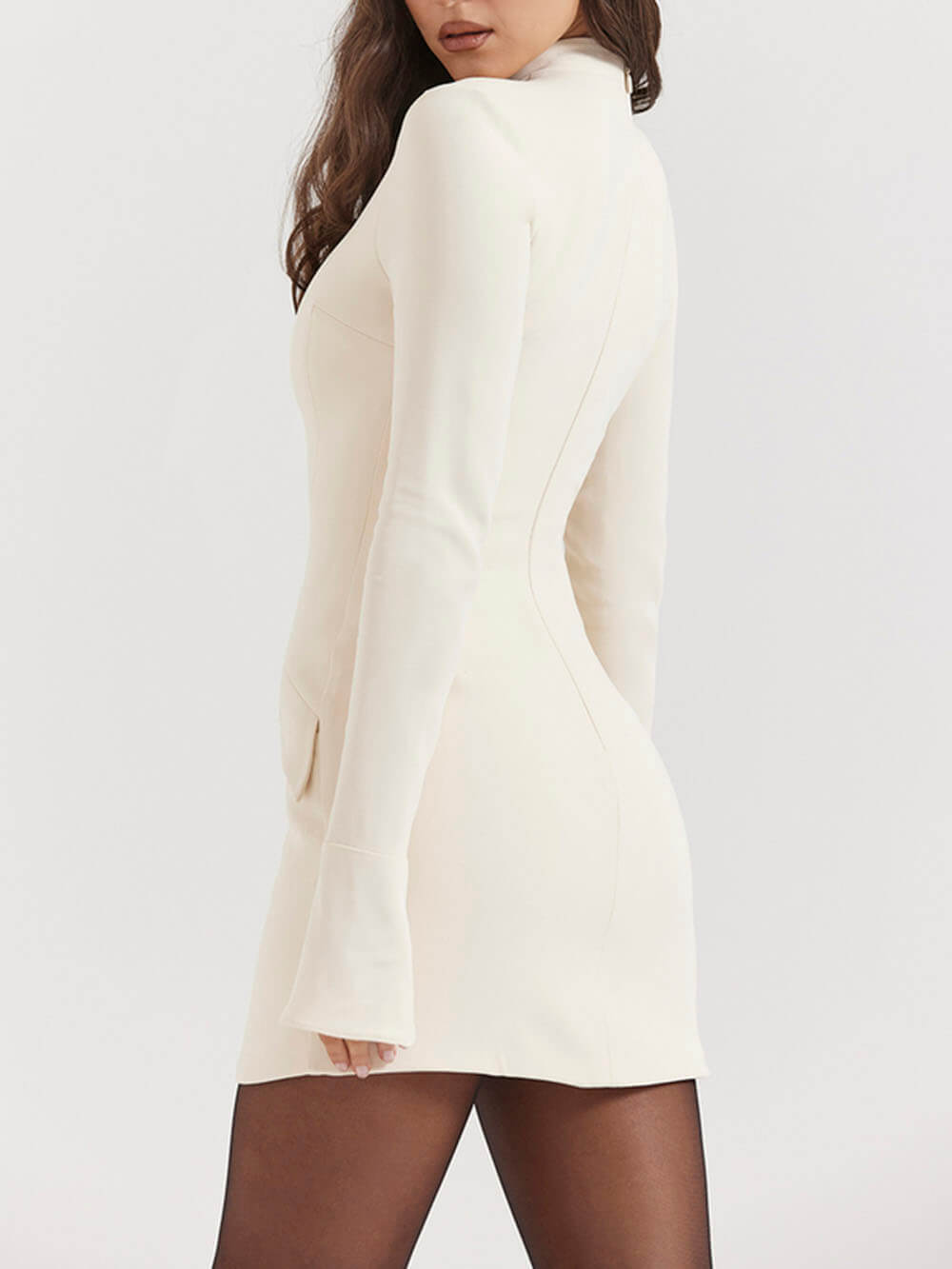 Mock Neck Long Sleeve Princess Seam Hip Flap Pocket Mini Dress