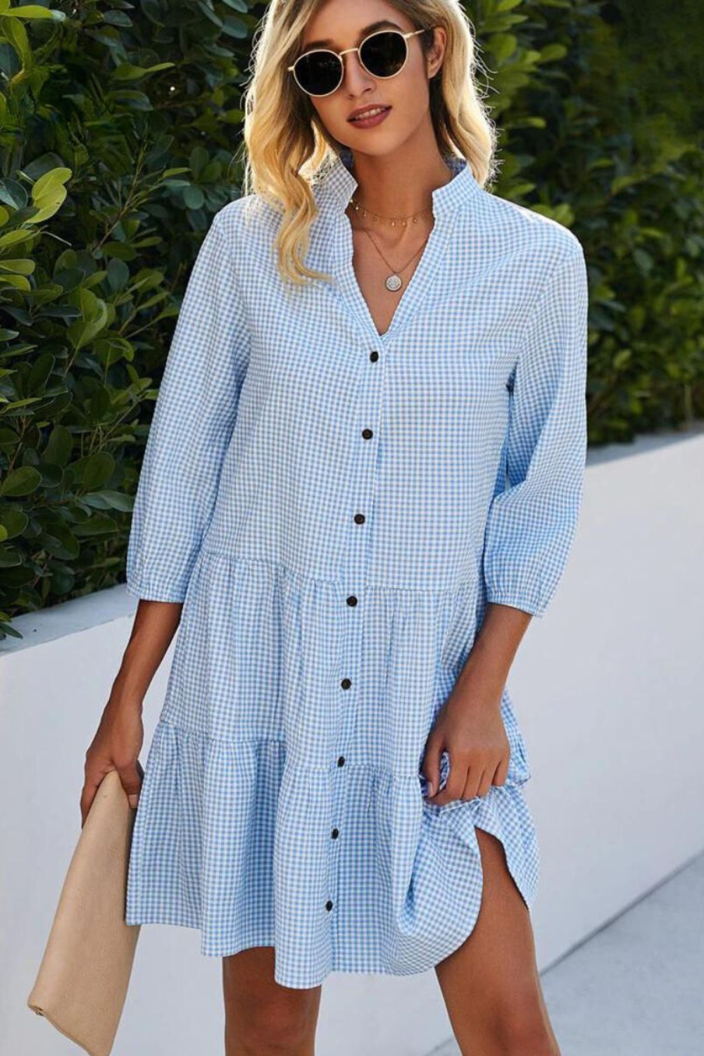 Lisbeth Elevated Checked V Neck Dress Statement Occasion Edit