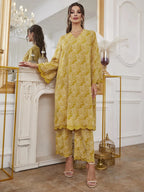 Printed Long Gown Wide-leg Pants Set 2-piece Sets