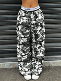 Camouflage Elastic Waistband Lace Up Pants