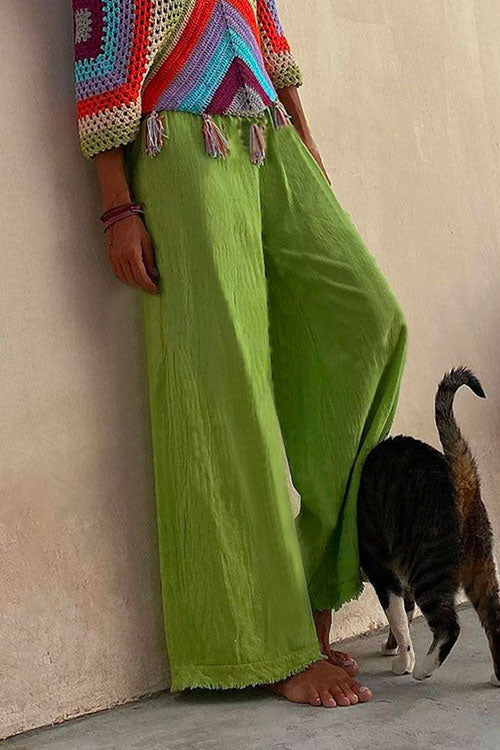 Solid Raw Hem Wide Leg Casual Pants