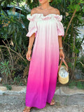 Off-the-shoulder Gradient Print Long Dress With Ruffled Trim