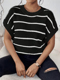Stripes Color Matching Crew Neck Knitted T-shirt