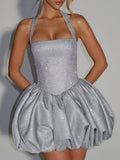 Glitter Neck Strap Slim-fit Mini&Short Dresses