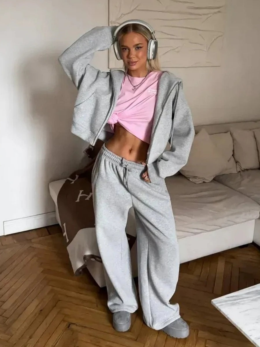 Simplicity Zipper Hoodie, Athletic Casual Pants 2-piece Sets