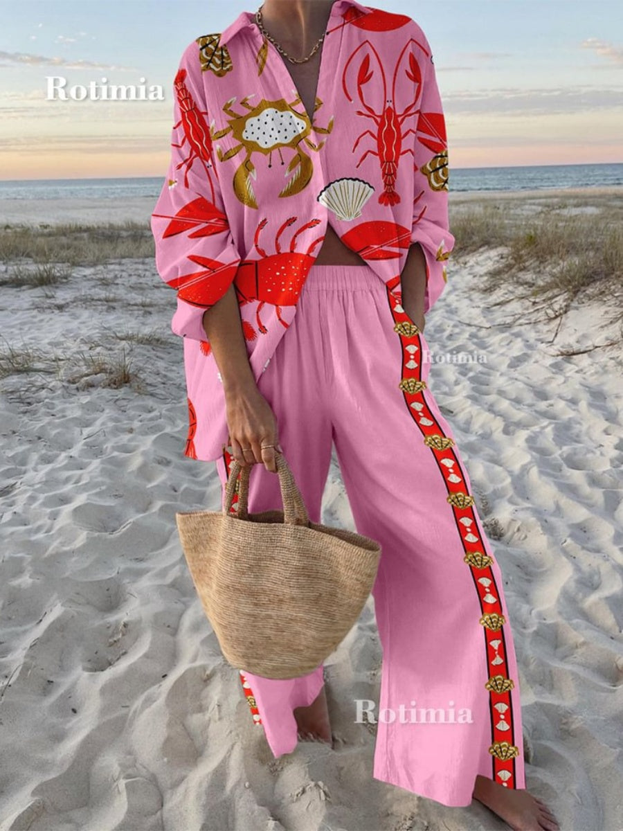 Hawaiian Vacation Style Shirt Casual Two-piece Set