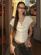 Draped Collar Buttons Slim-fit Jacket T-shirts