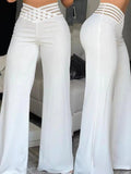 Hollowed-out Belt High Waist Casual Straight-leg Loose-fitting Trousers