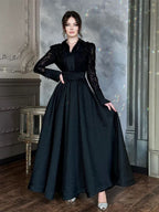 Beaded Flowers Lace Long Sleeve Formal Maxi Dresses