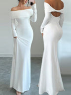 Off Shoulder Hip-hugging Backless Kink Maxi Dresses