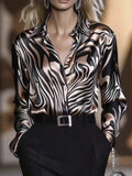 Zebra Print Single-breasted Slim-fit Satin Casual Shirts